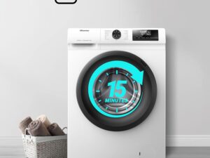 Hisense WFQP9014EVMT Freestanding 9KG Front Load Washing Durable Inverter Machine-Steam Wash-Quick Wash-15 Washing Programs-1400 RPM-White-Energy Rating C [Energy Class C]