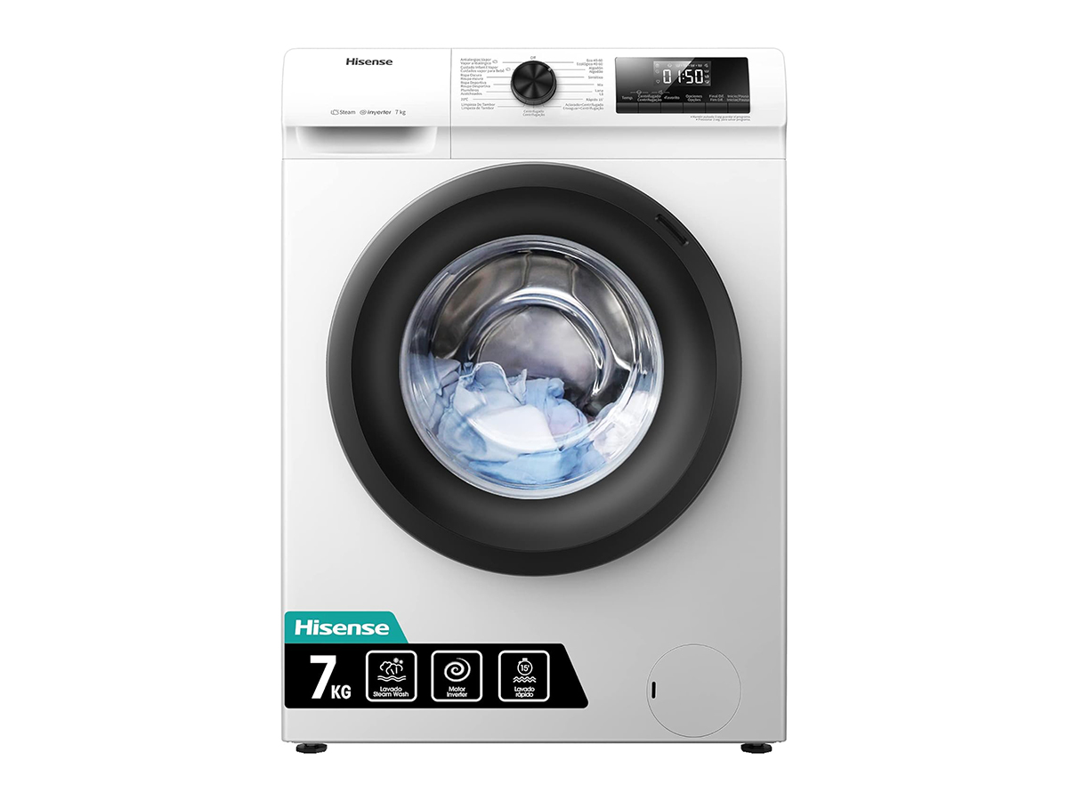 Hisense WFQP7012EVMT 7 Kg Front Load Washing Machine with Inverter Motor, 1200 RPM, White, 1 Year Warranty 