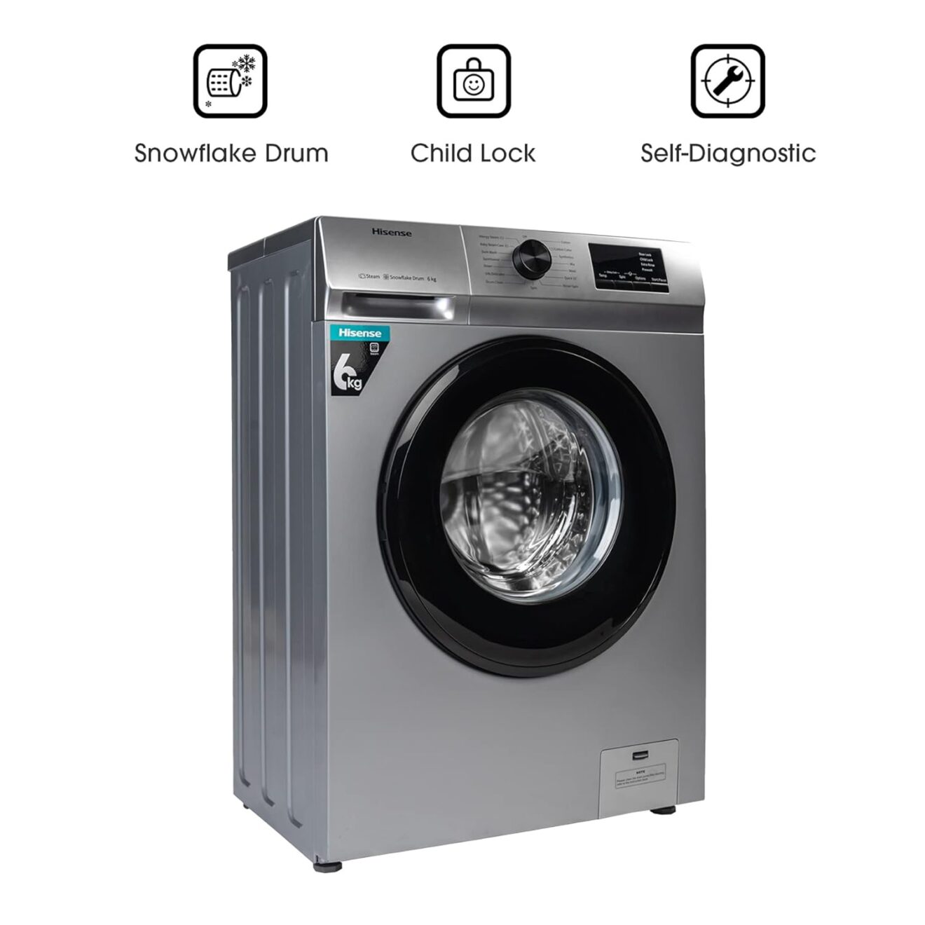 Hisense 6.0 Kg Fully-Automatic Front Loading Washing Machine (WFVB6010MS, Silver, Steam Wash, Built in Heater ), ‎Silver Hisense