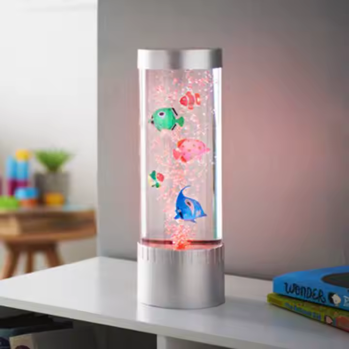 32CM Bubble Fish Artificial Tropical Fish Lamp Aquarium Decorative Lamp with Multi Colored Artificial Fish and Ocean in Motion