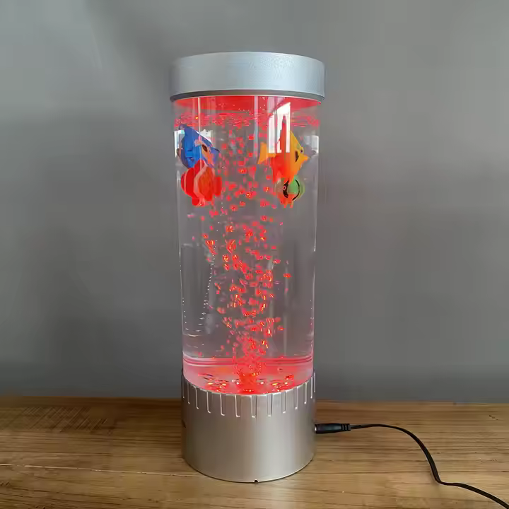 32CM Bubble Fish Artificial Tropical Fish Lamp Aquarium Decorative Lamp with Multi Colored Artificial Fish and Ocean in Motion