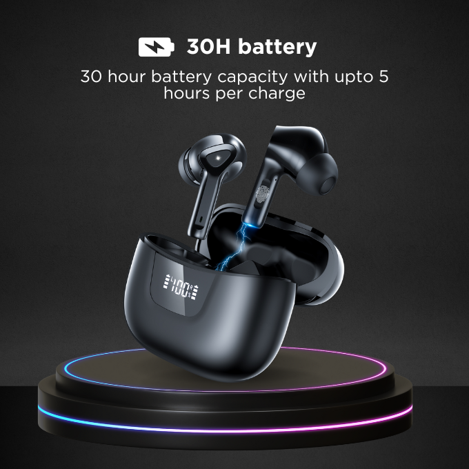 BLACK BassBuds True Wireless (TWS) Earbuds with Mic, 30H Playtime, 1 Yr Warranty