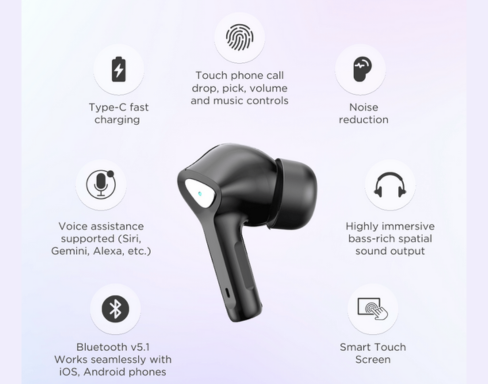 BLACK BassBuds 2 True Wireless (TWS) Earbuds with Smart Touch Screen, 30H Playtime, 1 Yr Warranty