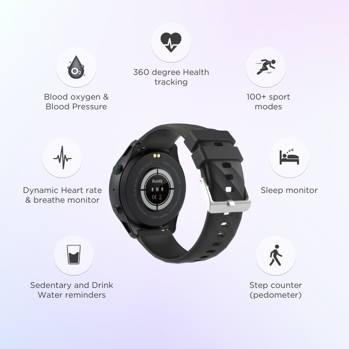 BLACK Fit 2 Health Monitor Smartwatch, 15 Day battery, 1.5in screen, 1Yr Warranty