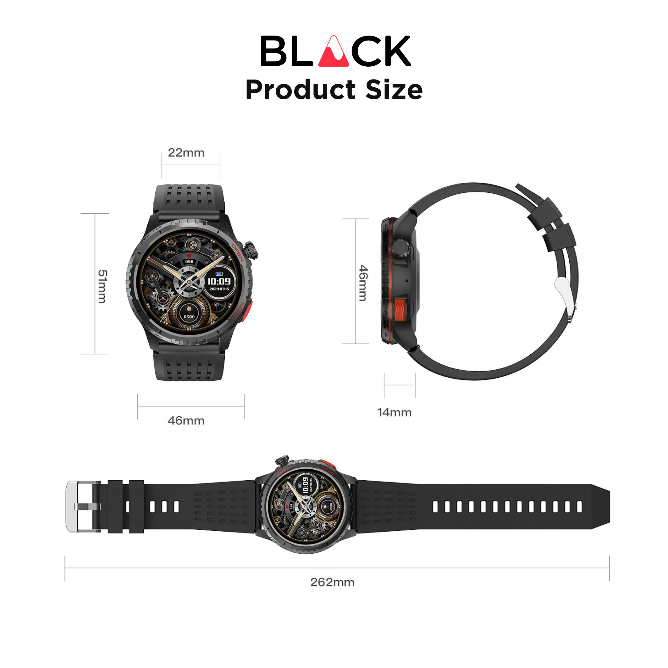 BLACK Fit X GPS Waterproof Health Monitor Smartwatch, 15 Day battery, AMOLED Always ON screen, 1Yr Warranty