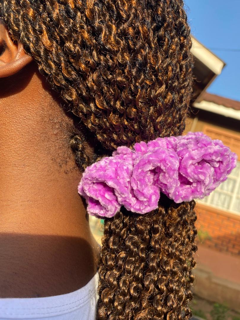 Handmade velvet crochet scrunchies (small)