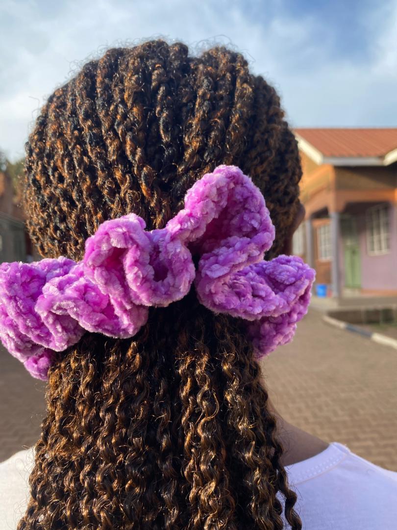 Handmade velvet crochet scrunchies (small)