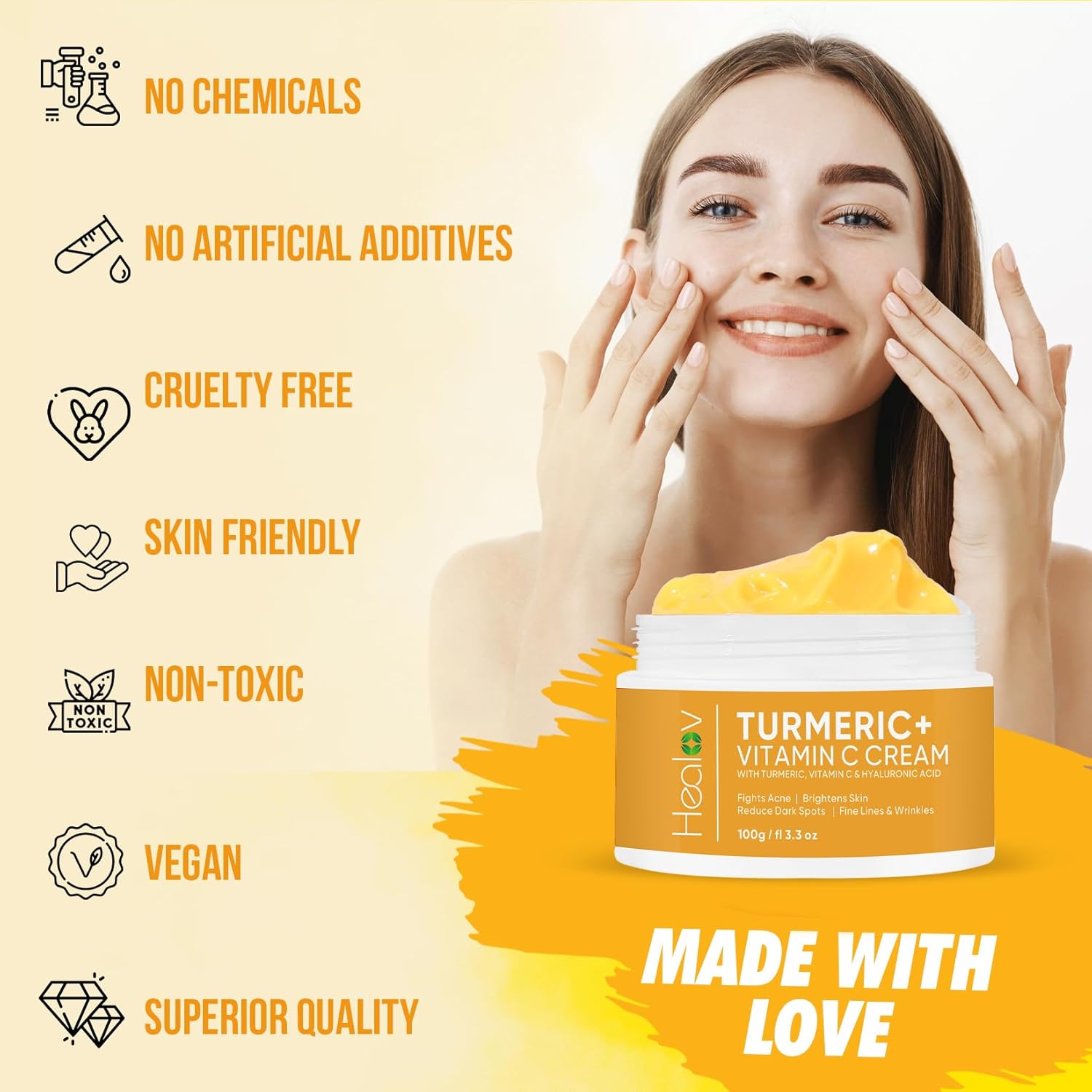 Turmeric Cream for Skin Brightening - All Natural Face & Body Turmeric Skin Lotion - Turmeric Cleanses Skin, Fights Acne, Evens Tone, Marks, Sun Damage, & Age Spots - Pure Turmeric Cream