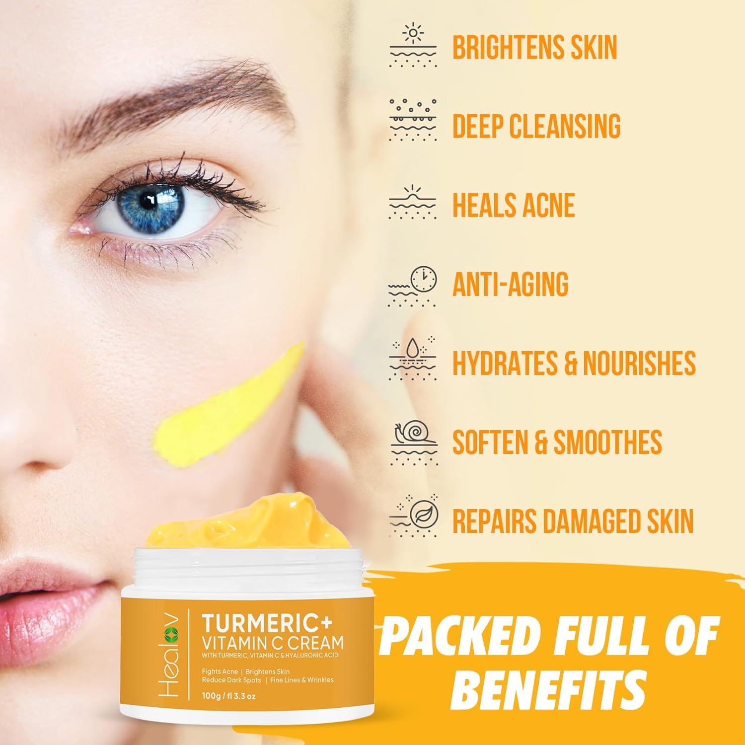 Turmeric Cream for Skin Brightening - All Natural Face & Body Turmeric Skin Lotion - Turmeric Cleanses Skin, Fights Acne, Evens Tone, Marks, Sun Damage, & Age Spots - Pure Turmeric Cream