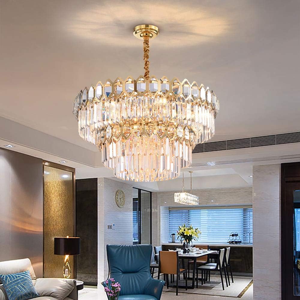  Modern Crystal Chandelier for Living Room Luxury Round Gold Chandeliers Lighting Home Decoration LED Cristal Lamps,Gold,Dia100cm