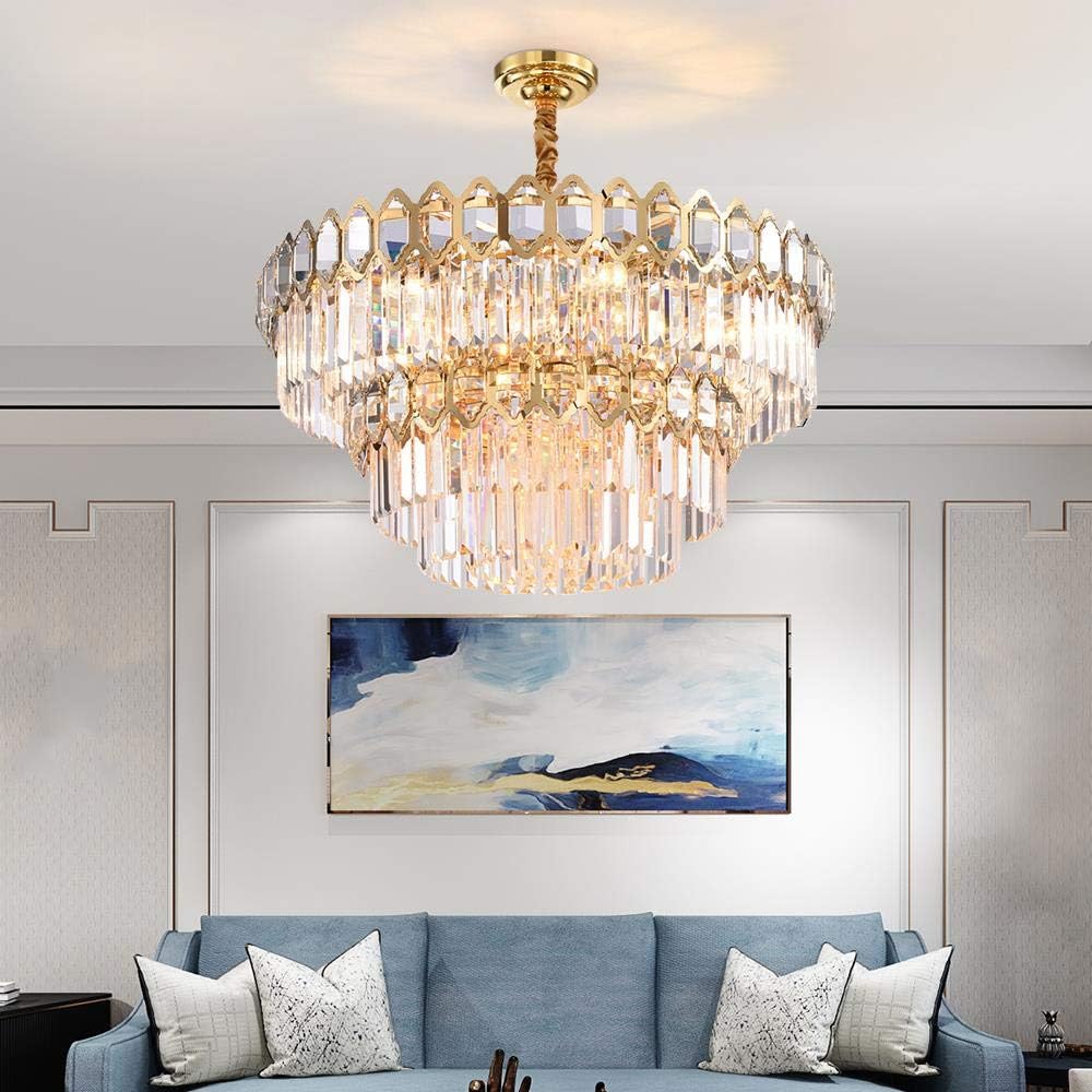  Modern Crystal Chandelier for Living Room Luxury Round Gold Chandeliers Lighting Home Decoration LED Cristal Lamps,Gold,Dia100cm