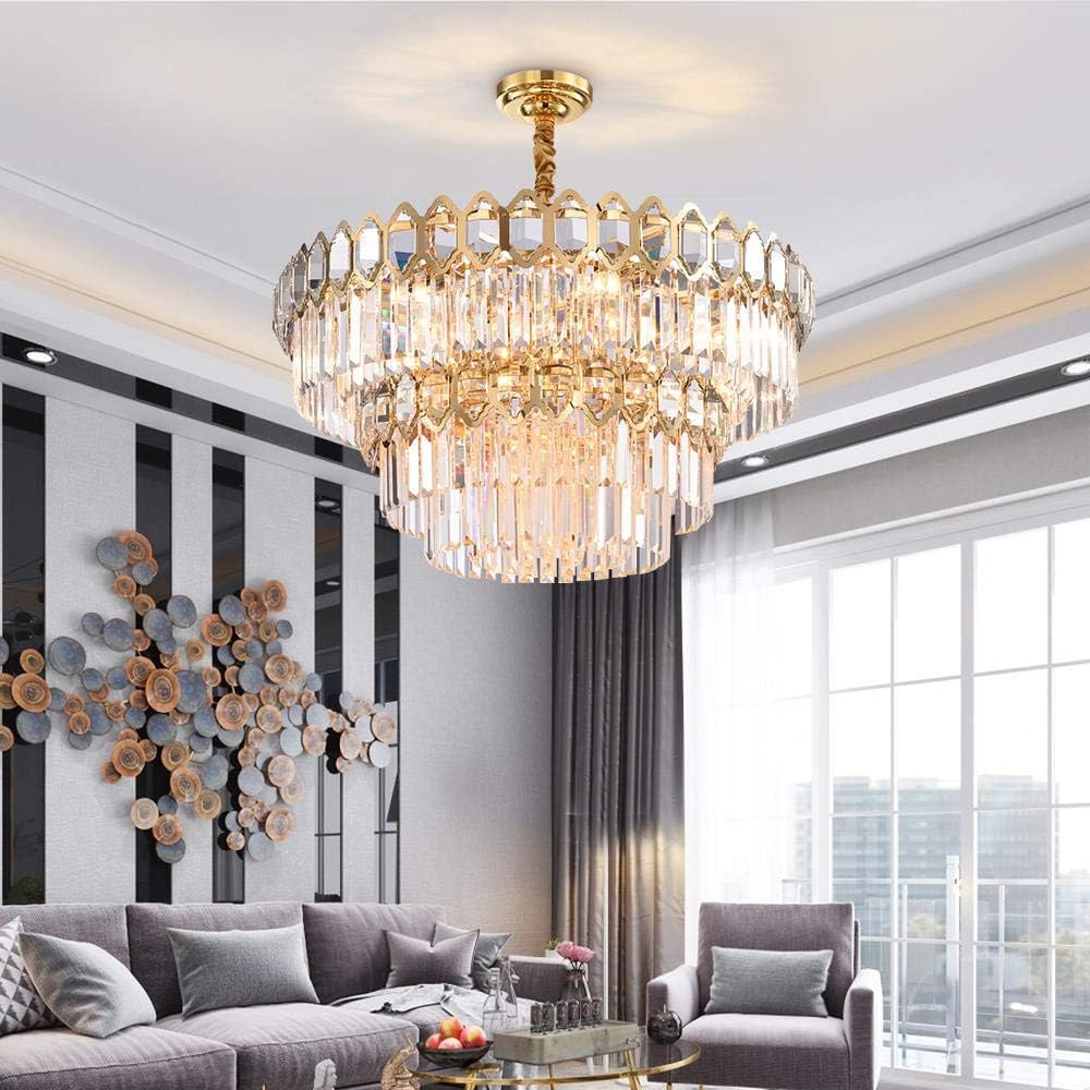  Modern Crystal Chandelier for Living Room Luxury Round Gold Chandeliers Lighting Home Decoration LED Cristal Lamps,Gold,Dia100cm