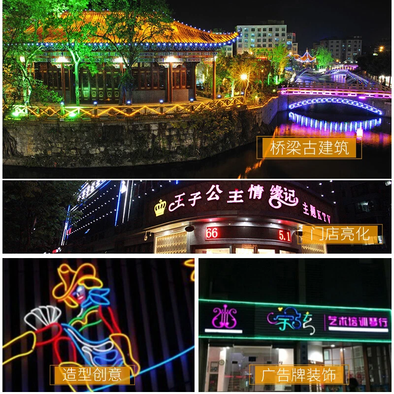 50ft Waterproof Flex LED Neon Rope Light Strip 110V IP67 Home Party Bar Lights