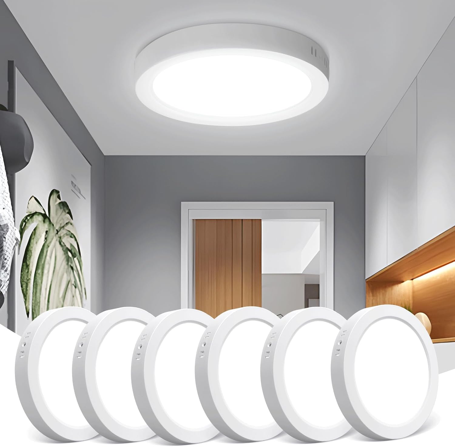 Aigostar 12W LED Ceiling Light, 1350LM LED Ceiling Lights 6500K 6 Pack, Round LED Ceiling Light 113W Equivalent, Dome, Modern, Flush Ceiling Light for Bedroom, Kitchen, Porch, Hallway