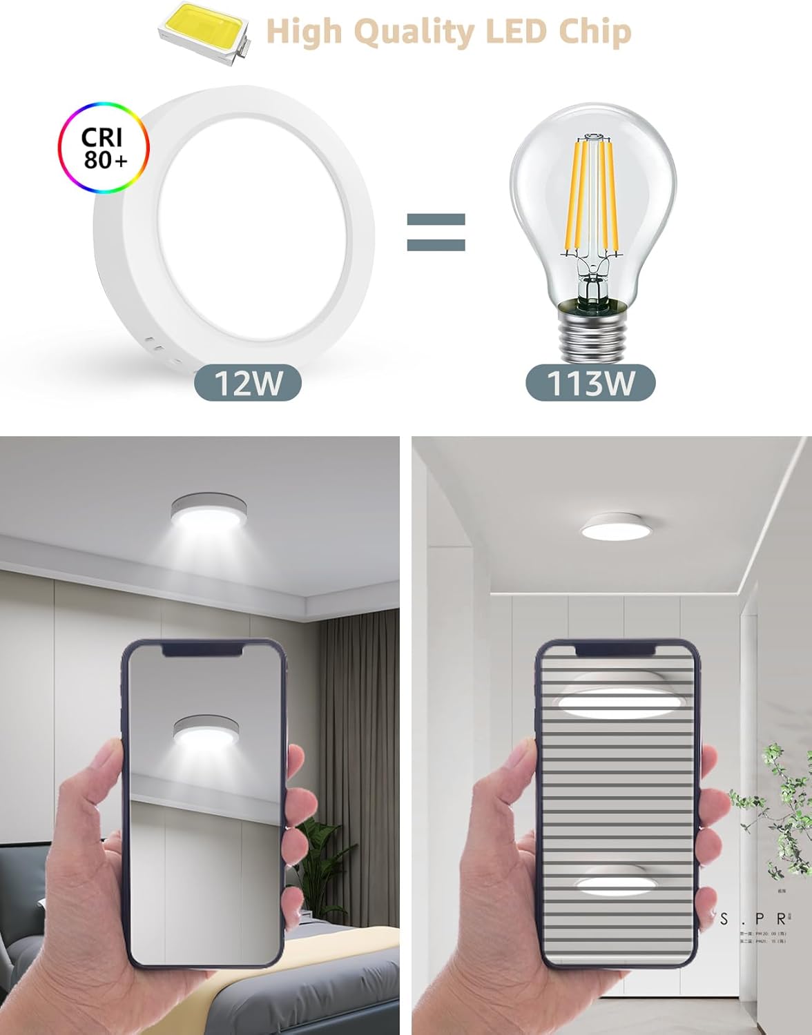 Aigostar 12W LED Ceiling Light, 1350LM LED Ceiling Lights 6500K 6 Pack, Round LED Ceiling Light 113W Equivalent, Dome, Modern, Flush Ceiling Light for Bedroom, Kitchen, Porch, Hallway