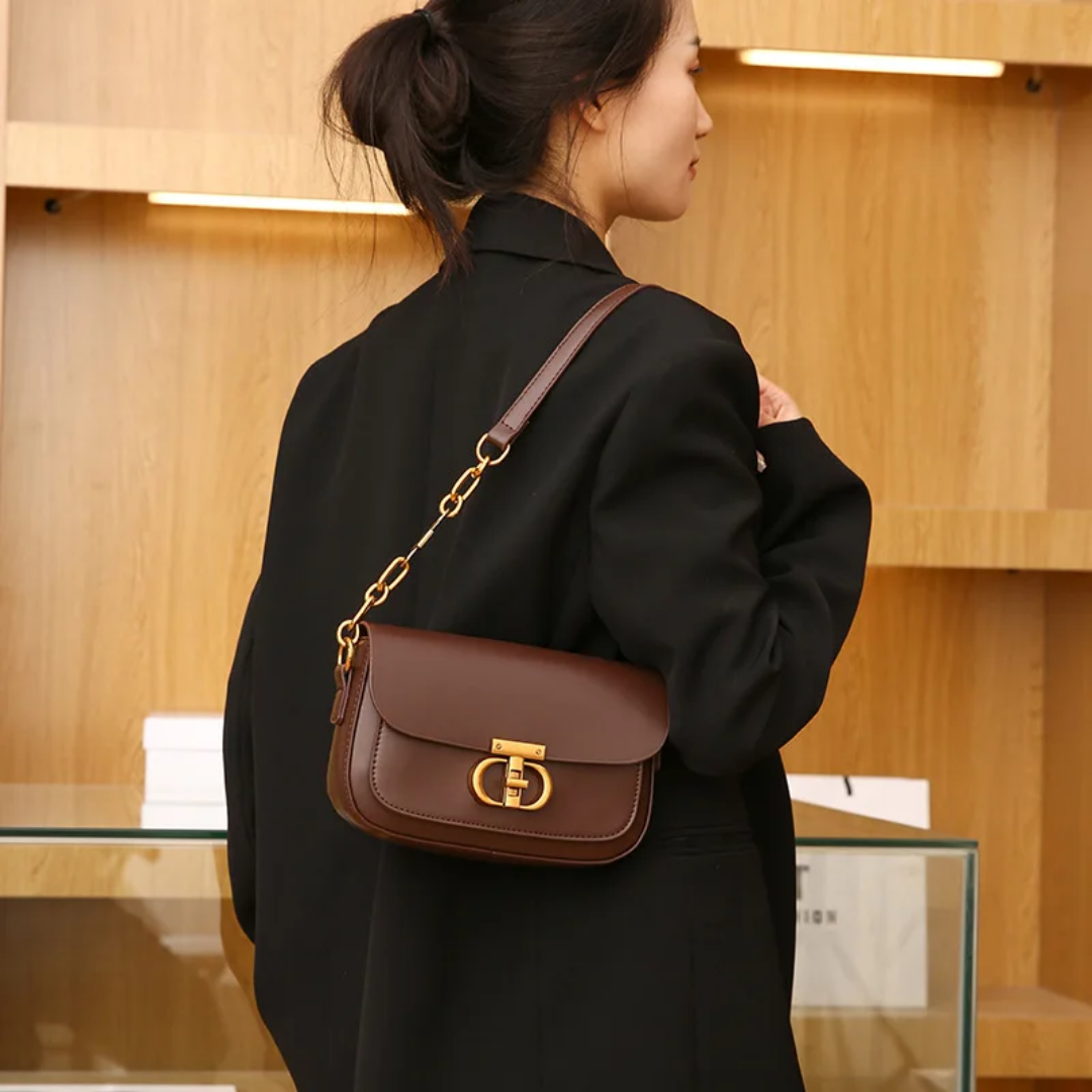 Leather crossbows bag flip buckle chain ladies' daily versatile shoulder bag