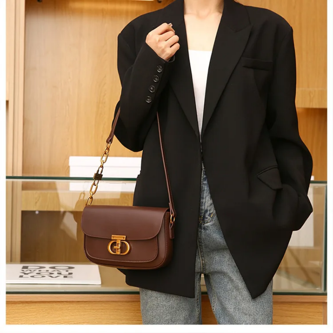 Leather crossbows bag flip buckle chain ladies' daily versatile shoulder bag