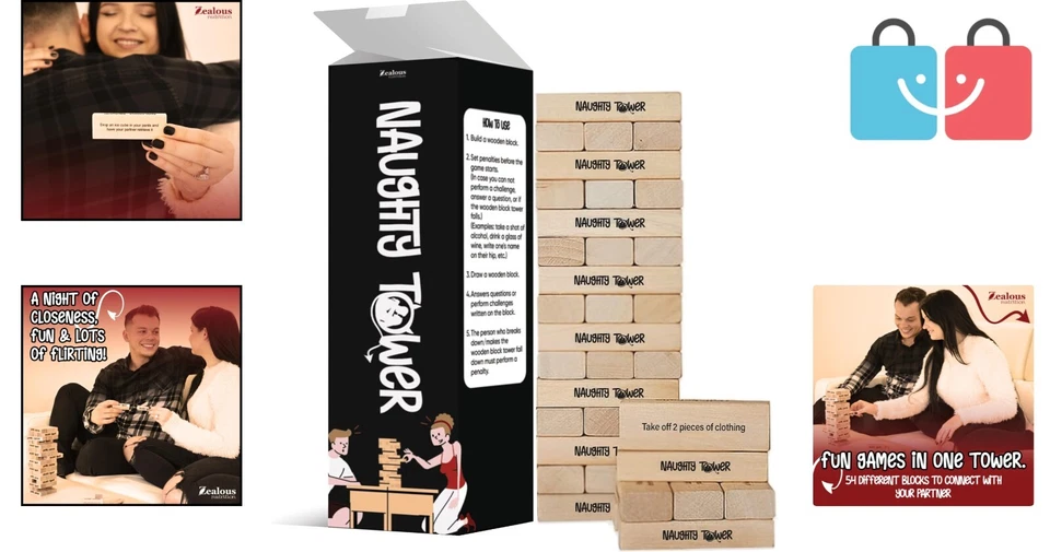 54-Piece Stacking Wooden Block Game for Couples – Fun Relationship Challenges