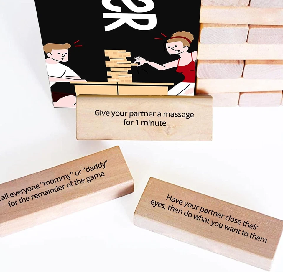 54-Piece Stacking Wooden Block Game for Couples – Fun Relationship Challenges