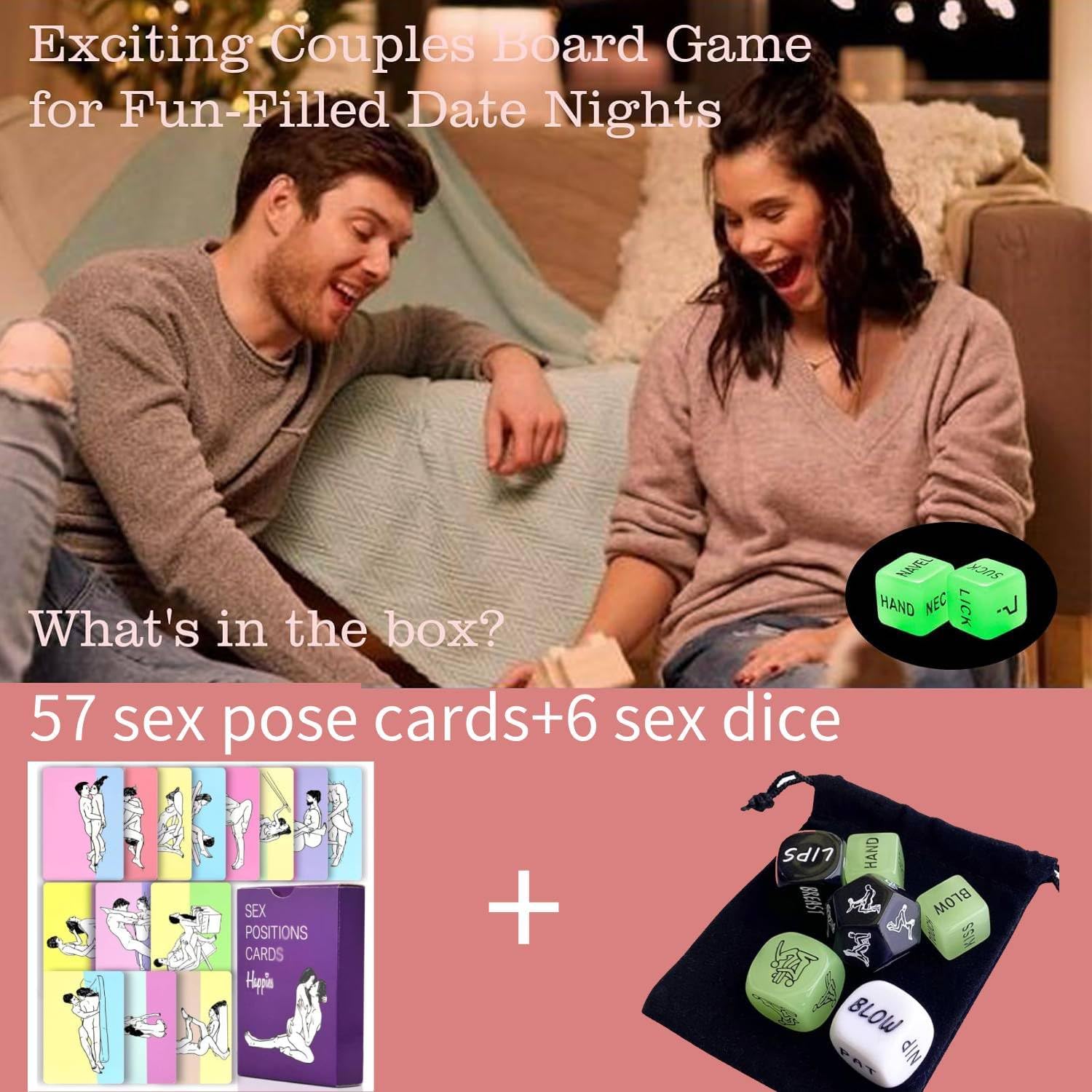 Sex Dice Sex Game for Adults - 47 Sex Position Cards, Couples Sex Toys Glow in The Dark 6 PCS Sex Positon Dices for Date Night, Couple Board Game for Date Night & Couple Sex Erotic Props