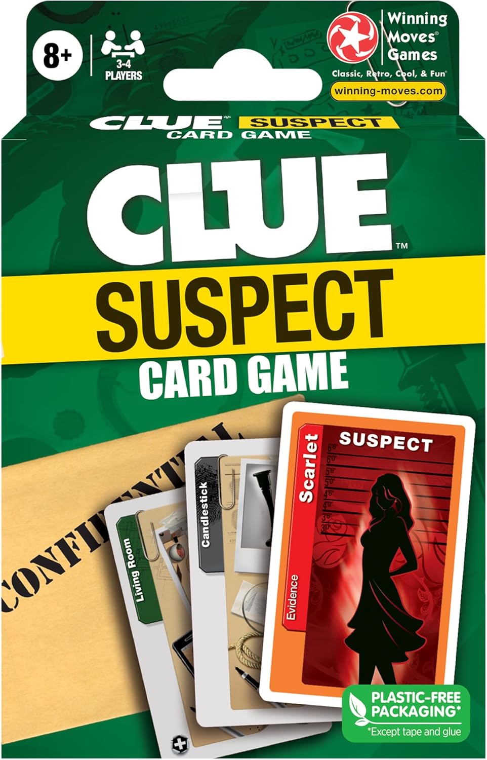 Clue Suspect Card Game - All The Fun of Clue - in Minutes!, Portable Card Game Edition of The Mystery Game Clue, for 3 to 4 Players, Ages 8+