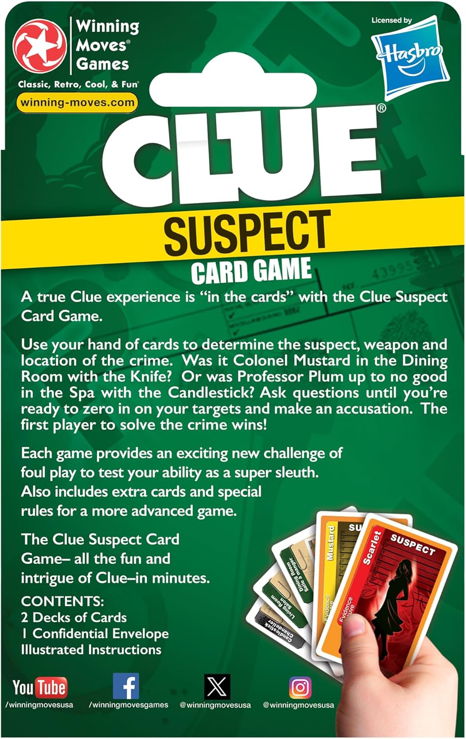 Clue Suspect Card Game - All The Fun of Clue - in Minutes!, Portable Card Game Edition of The Mystery Game Clue, for 3 to 4 Players, Ages 8+