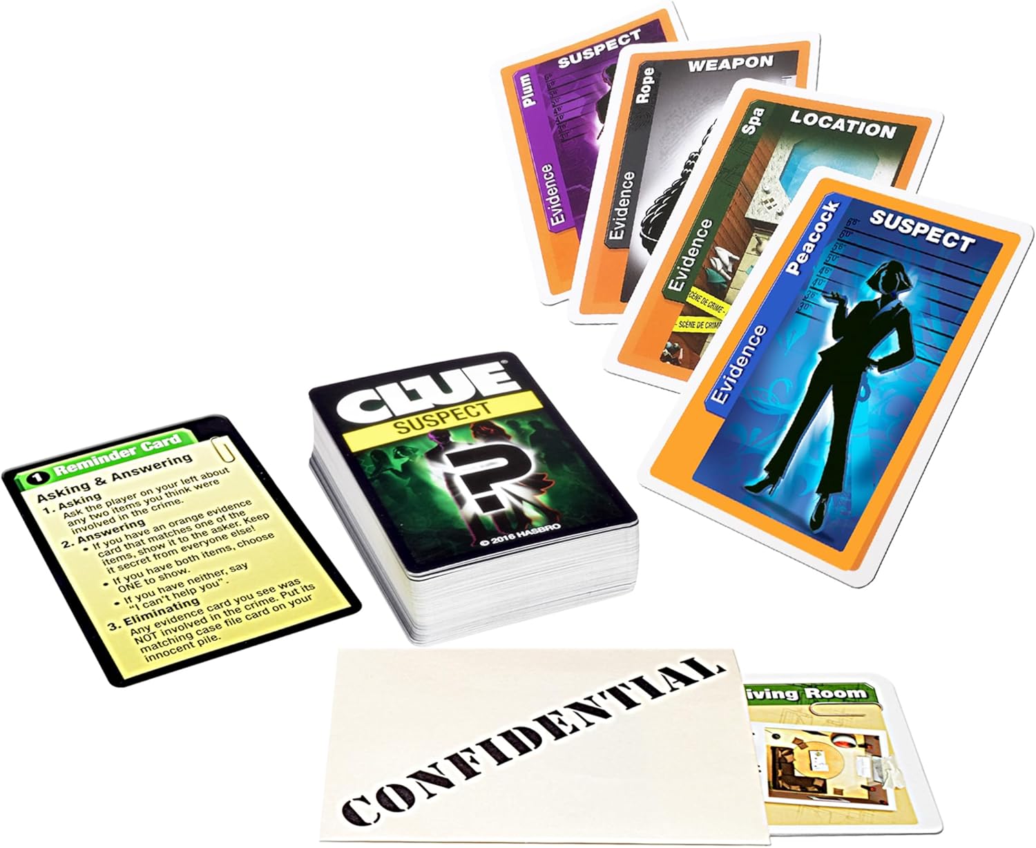 Clue Suspect Card Game - All The Fun of Clue - in Minutes!, Portable Card Game Edition of The Mystery Game Clue, for 3 to 4 Players, Ages 8+