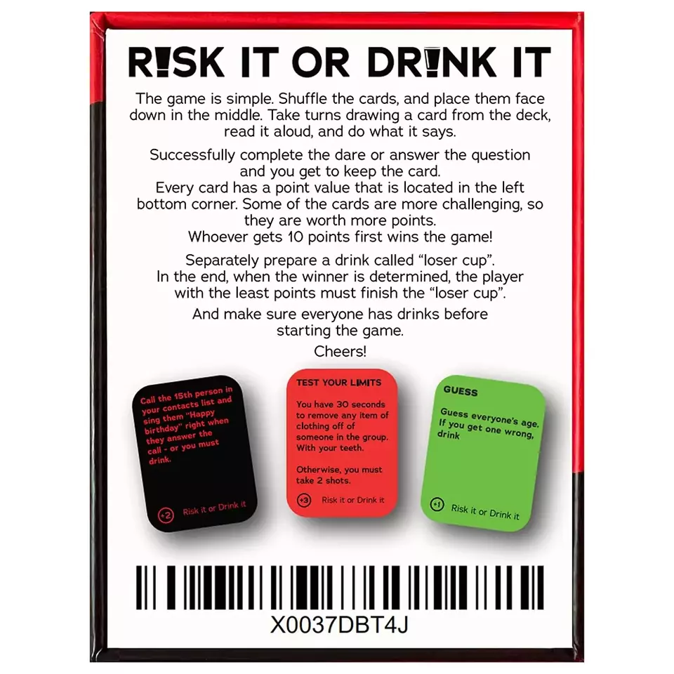 Risk It Or Drink It Fun Party Game For College Card Game Drinking Game Pregame N