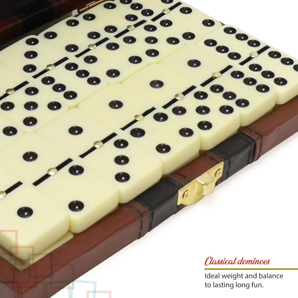 Double 6 Dominoes Set, Classic Domino Game with Leather Case, Domino S