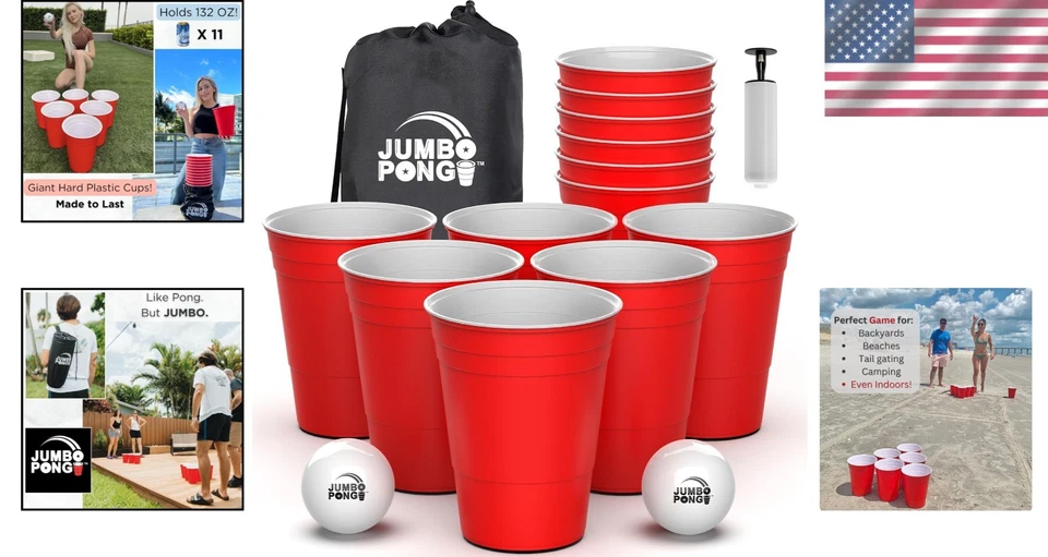 Durable Outdoor Giant Yard Beer Pong - Indoors/Outdoors with Carrying Case
