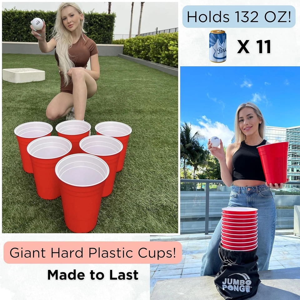Durable Outdoor Giant Yard Beer Pong - Indoors/Outdoors with Carrying Case
