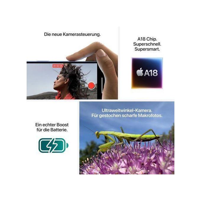 Apple IPhone 16 - 6.1" 8GB RAM 128GB ROM 48MP 3561mAh - Ultramarine - (Clean UK Used) + Free (Charger, screen guard & Cover)