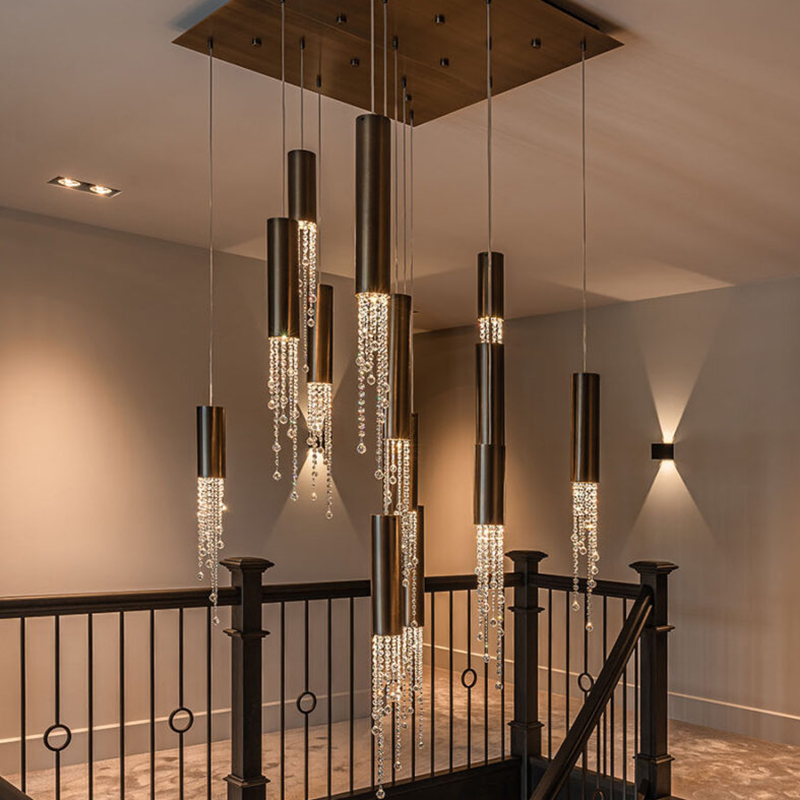 Post-modern Light Luxury Crystal Restaurant Lamp Simple Duplex Building Combination Spiral Stairwell bar Chandelier