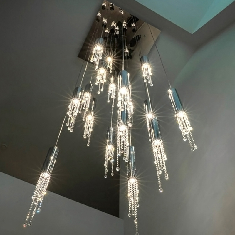 Post-modern Light Luxury Crystal Restaurant Lamp Simple Duplex Building Combination Spiral Stairwell bar Chandelier