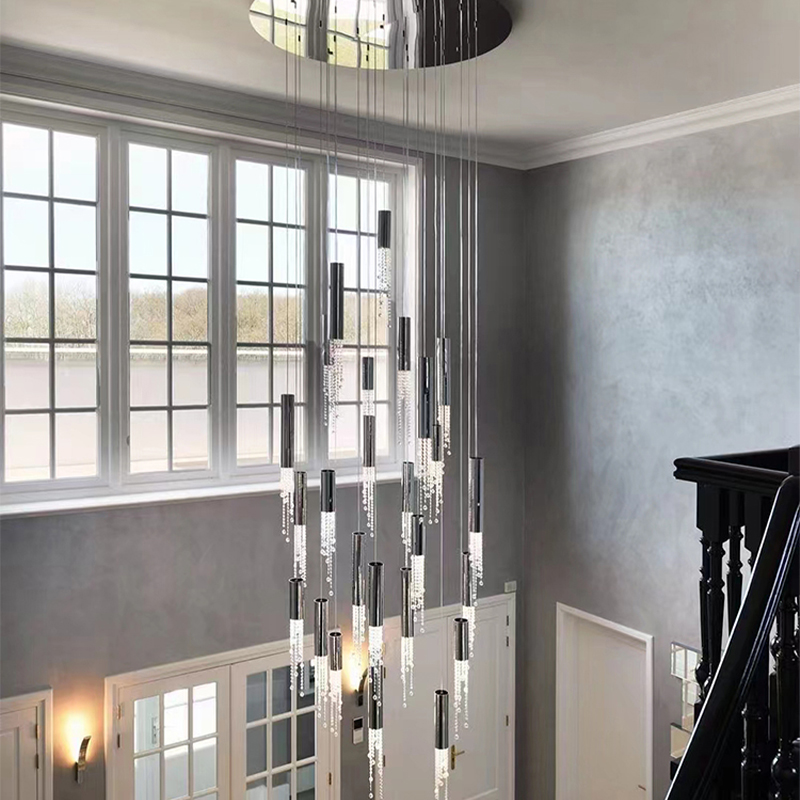 Post-modern Light Luxury Crystal Restaurant Lamp Simple Duplex Building Combination Spiral Stairwell bar Chandelier