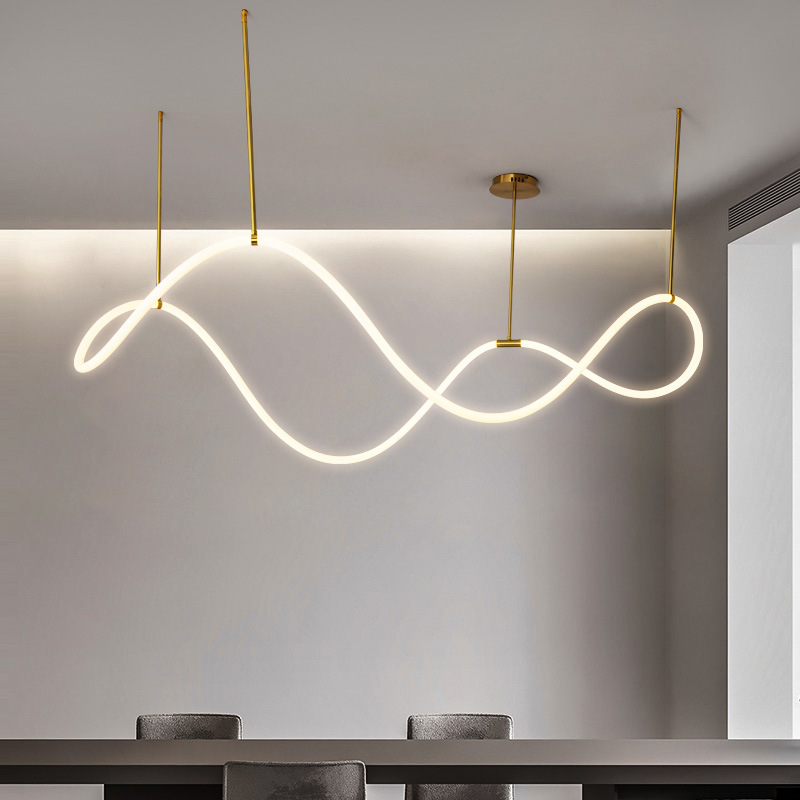 America Nordic Indoor Modern LED Pendant Lamp Golden Chandelier with Adjustable Height and Dimmable Lighting for Home