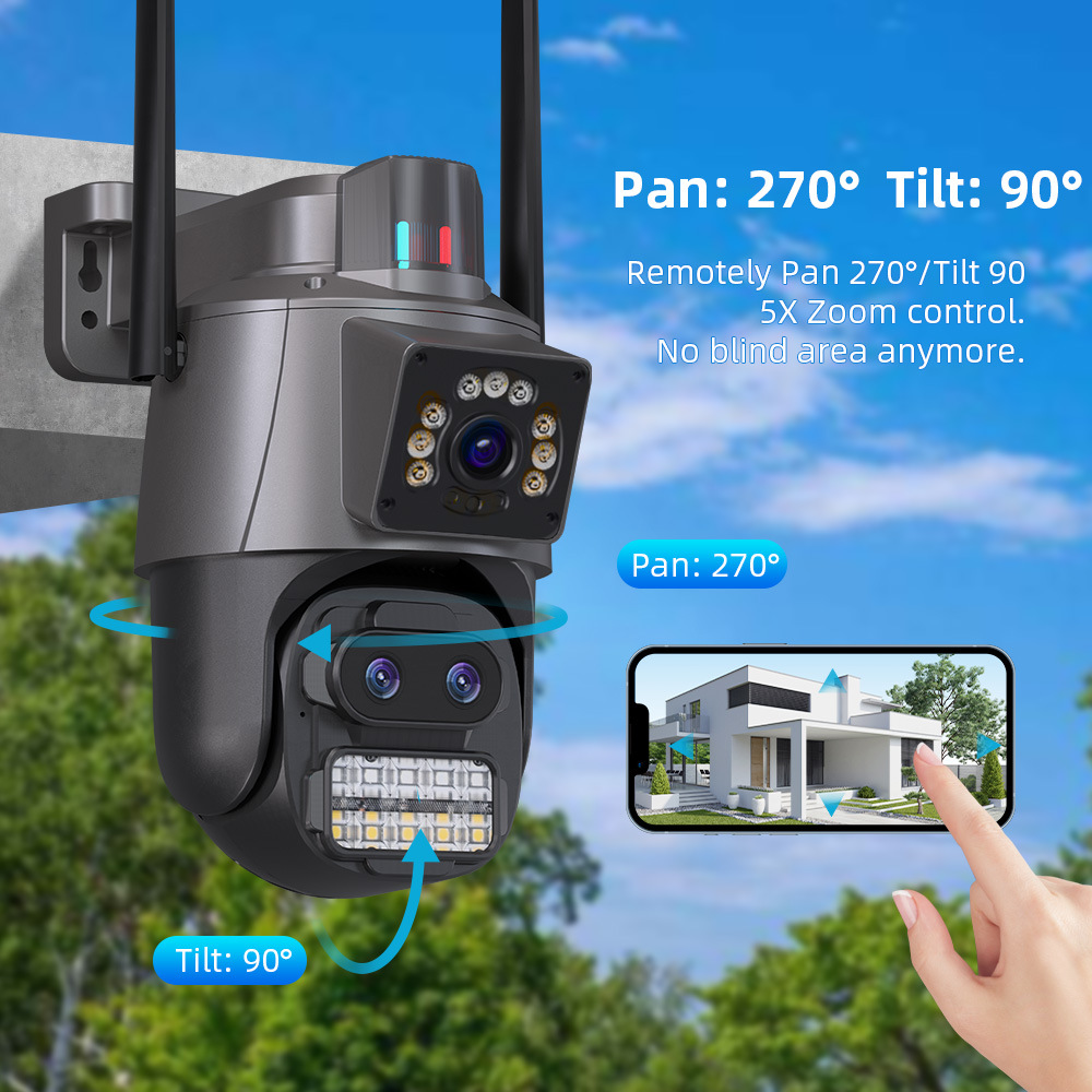 Dual Lens WiFi PTZ IP 4MP Camera Compatible with ICSee App Indoor Outdoor Smart Security Camera for Home