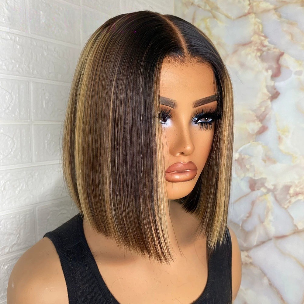 10-Inch Brown & Blonde Highlight Bob Wig