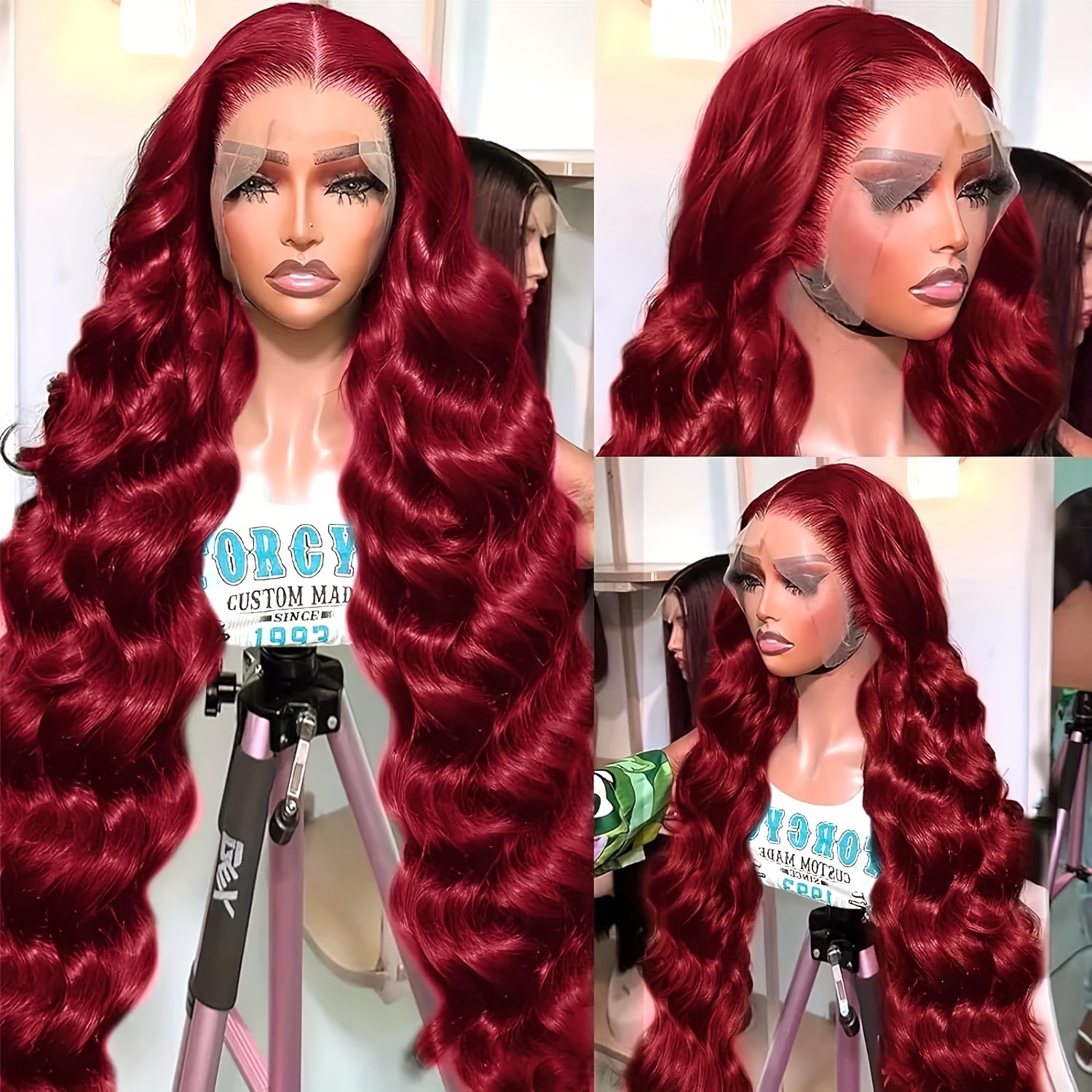20-Inch Burgundy Body Wave Wig Hair Frontal Wigs Pre Plucked With Baby Hair 180 Density