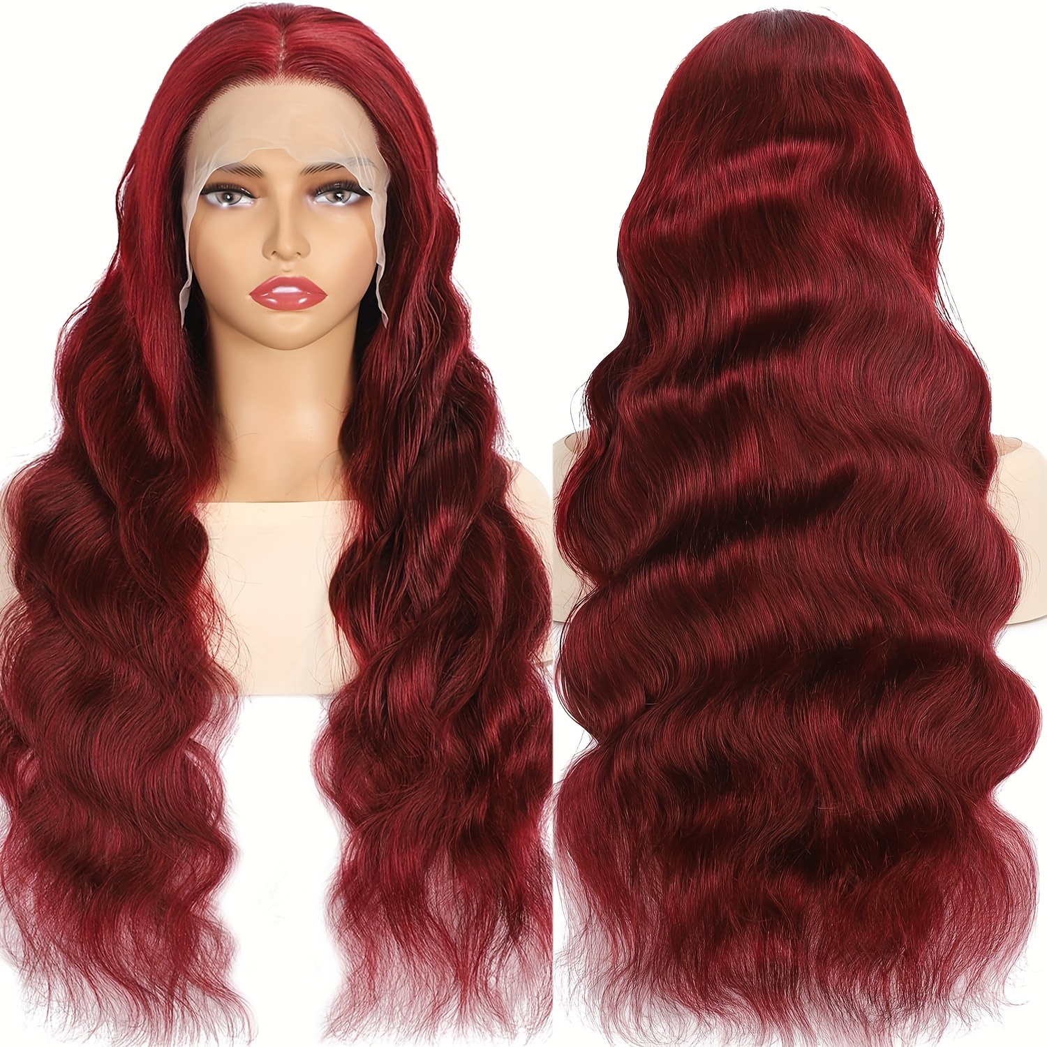 20-Inch Burgundy Body Wave Wig Hair Frontal Wigs Pre Plucked With Baby Hair 180 Density
