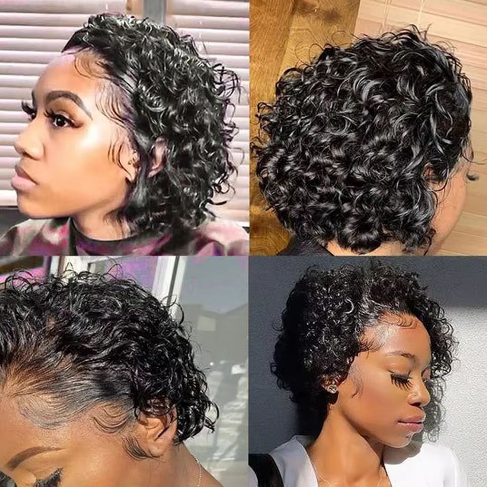 Lace Curly for Pixie Cut Bob Wigs Short for Pixie Cut Wigs 100% Remy Human Hair 180% Density Small Cap Size Brazilian