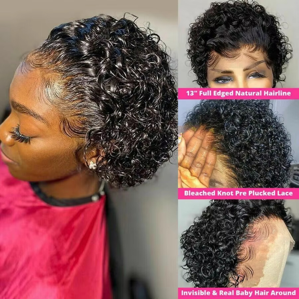 Lace Curly for Pixie Cut Bob Wigs Short for Pixie Cut Wigs 100% Remy Human Hair 180% Density Small Cap Size Brazilian