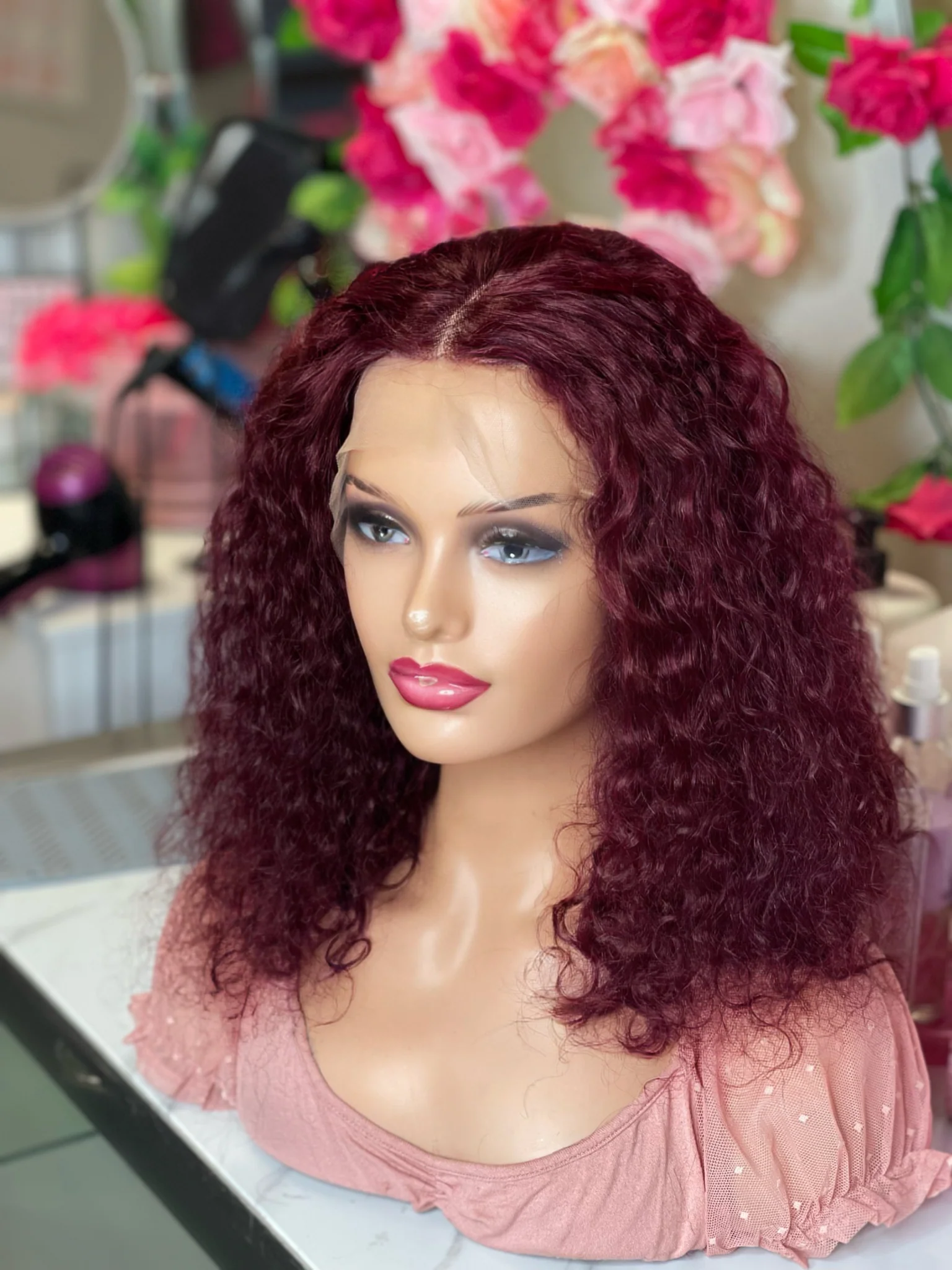 16-Inch Pixie Curls Lace Wig &ndash; Maroon