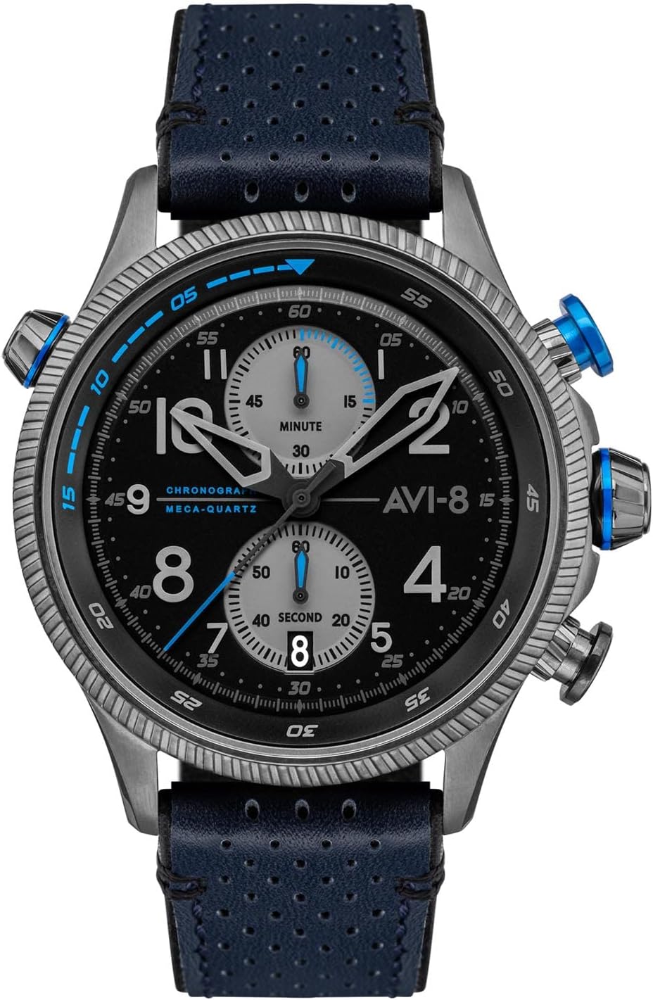 AVI-8 Men's 43 Mm Hawker Hunter Duke Chronograph Japanese Meca Quartz Aviator Watch With Leather Strap AV-4080