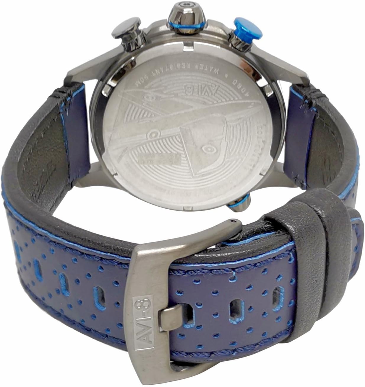 AVI-8 Men's 43 Mm Hawker Hunter Duke Chronograph Japanese Meca Quartz Aviator Watch With Leather Strap AV-4080