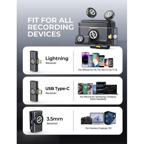 Hollyland LARK M2 Wireless Microphone for iPhone, Android and Camera, 48KHz 24Bit Hi-Fi Audio, 1000ft LOS Range, Noise Cancellation, 40H Duration for Vlogging
