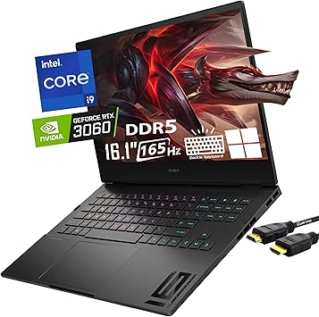 HP OMEN 16 Gaming Laptop, 16.1" QHD(2560 x 1440) 165Hz, 14-Core i9-12900H(Upto 5GHz), RTX 3060, RGB Backlit Keyboard, Ethernet, Thunderbolt 4, WiFi 6, Windows 11 Home, Black(16GB DDR5 RAM | 1TB SSD)