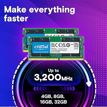 Crucial 8GB DDR4 RAM 3200MHz (PC4-25600), Downclockable to 2933/2666MHz Laptop Memory, SODIMM 260-Pin CL22, Compatible with 13th Gen Intel Core and AMD Ryzen 7000