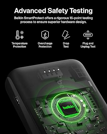 Belkin Portable Charger, Wireless Power Bank 15W 5000mAh w/ Qi2, MagSafe Charger + Built-in Pop-up Kickstand - iPhone 17, Air, Pro, Pro Max, AirPods, Apple Watch, Google Pixel 10, etc. - Black