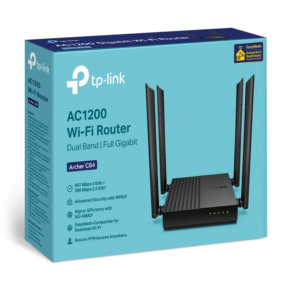 TP-Link Archer C64 AC1200 MU-MIMO Wi-Fi Router Dual Band Gigabit